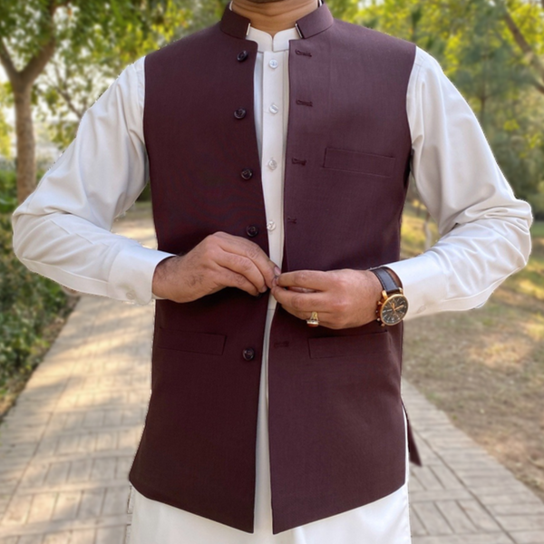 Maroon waistcoat for men available at VAVAA Clothing London