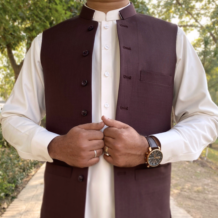 VAVAA London maroon waistcoat with premium stitching