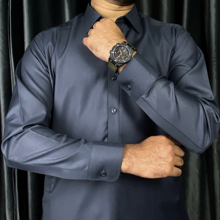 Men's charcoal kameez shalwar with exclusive discounts from Vavaa Clothing in London, available near me.