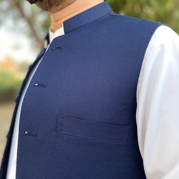Discounted navy blue waistcoat near me stylish men’s fashion from Vavaa Clothing.