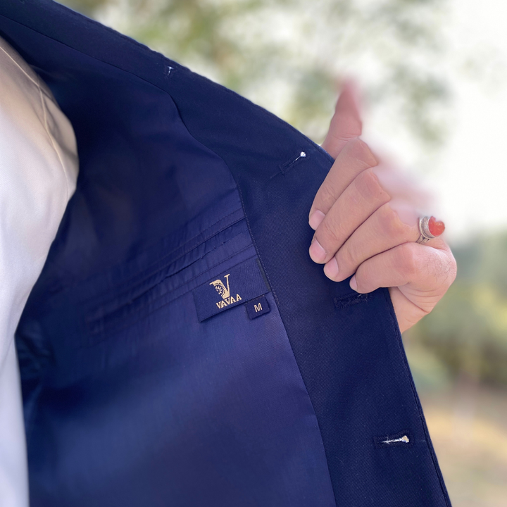 Navy blue waistcoat by Vavaa Clothing on sale near me soft fabric and classy design.