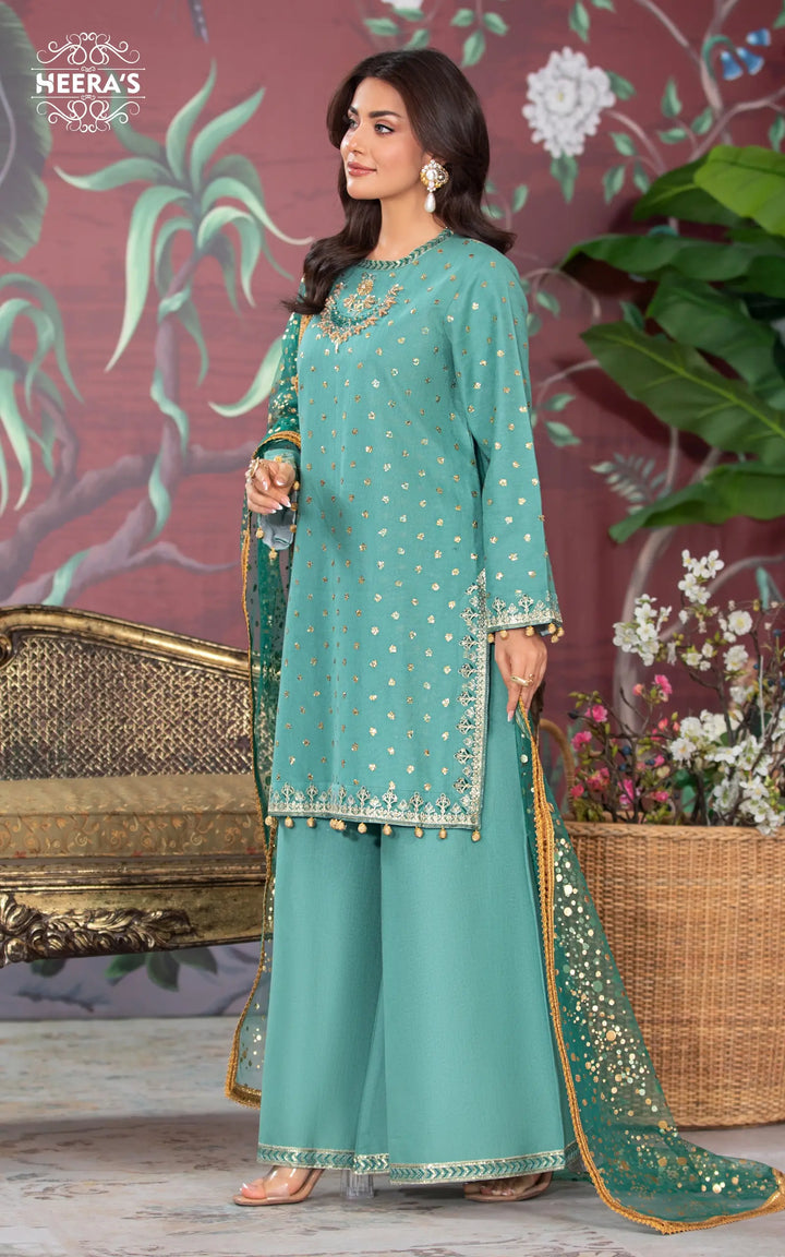 green kameez shalwar set with luxury dupatta discounted 3 piece near me at Vavaa UK store.