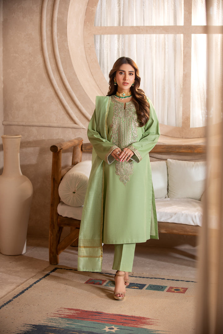 green Kameez Shalwar with fine embroidery near me shop Vavaa UK outlet near me.
