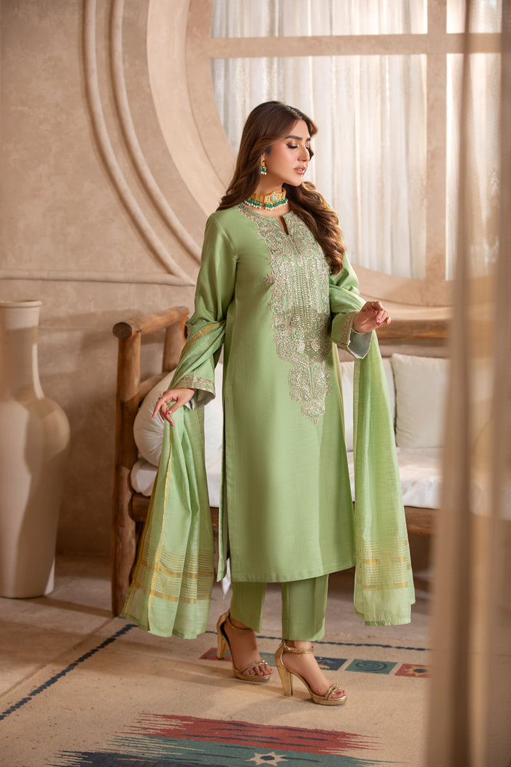 Beautiful green Pakistani Kameez Shalwar with embroidery  available near me in the UK.