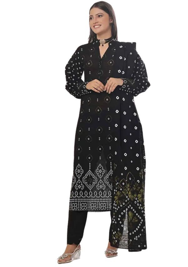 3 Piece Black stitched Printed Khaddar Suit near me