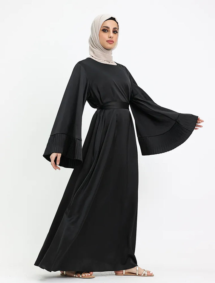 Women’s satin abaya with pleated cuffs, Islamic clothing near me for formal and casual wear – Vavaa UK Outlet.