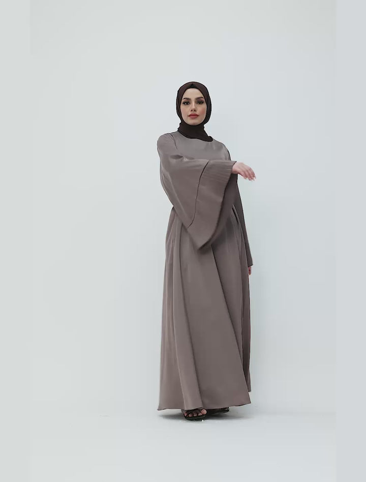 Women’s satin abaya with pleated cuffs, Islamic clothing near me for formal and casual wear Vavaa UK Outlet.