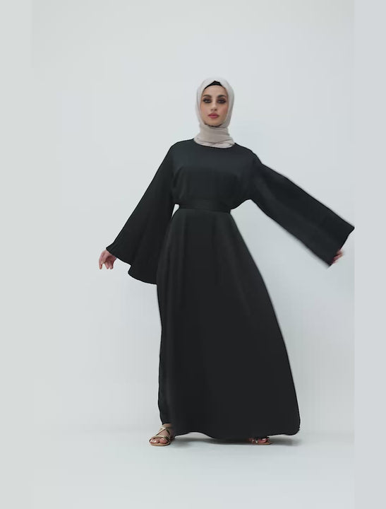 Elegant pleat cuffs satin abaya, Muslim women’s outfit near me for stylish modest fashion – Vavaa UK Outlet.