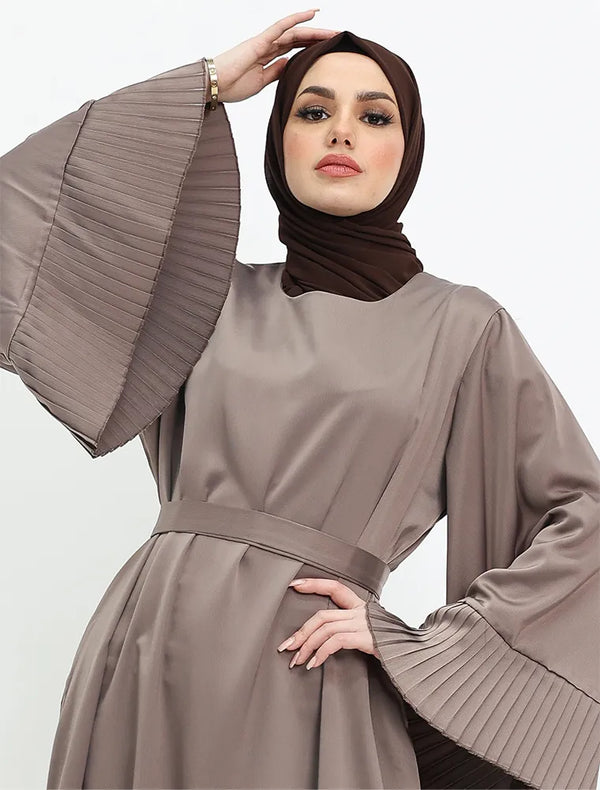 Pleat cuffs satin abaya for women near me for Eid, weddings, and special occasions Vavaa UK Outlet.