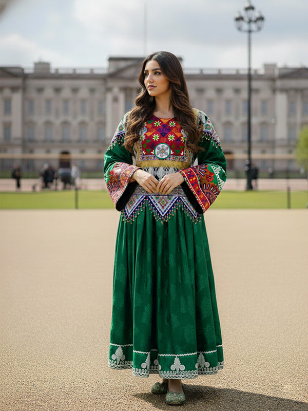 green afghan dress at vavaa in london
