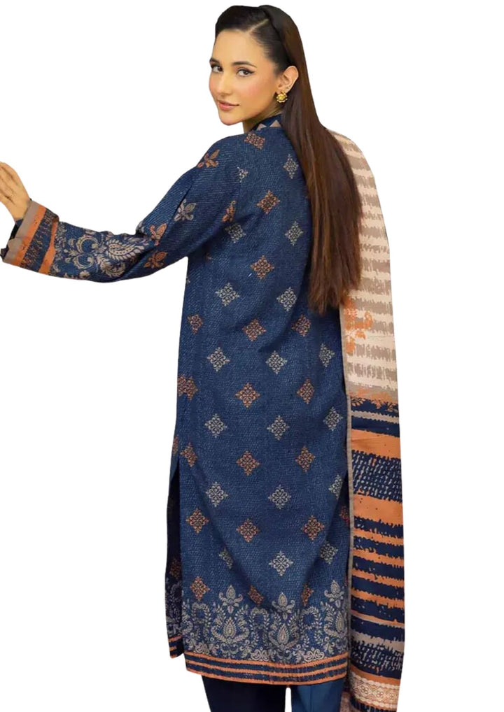 3-piece unstitched khaddar dress for women in vibrant blue and orange shop now at Vavaa outlet in UK.