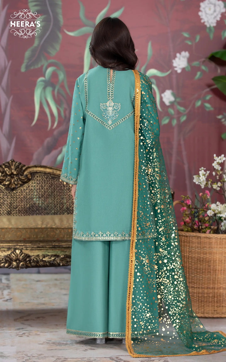 green kameez shalwar set with luxury dupatta  discounted suit near me at Vavaa UK store.