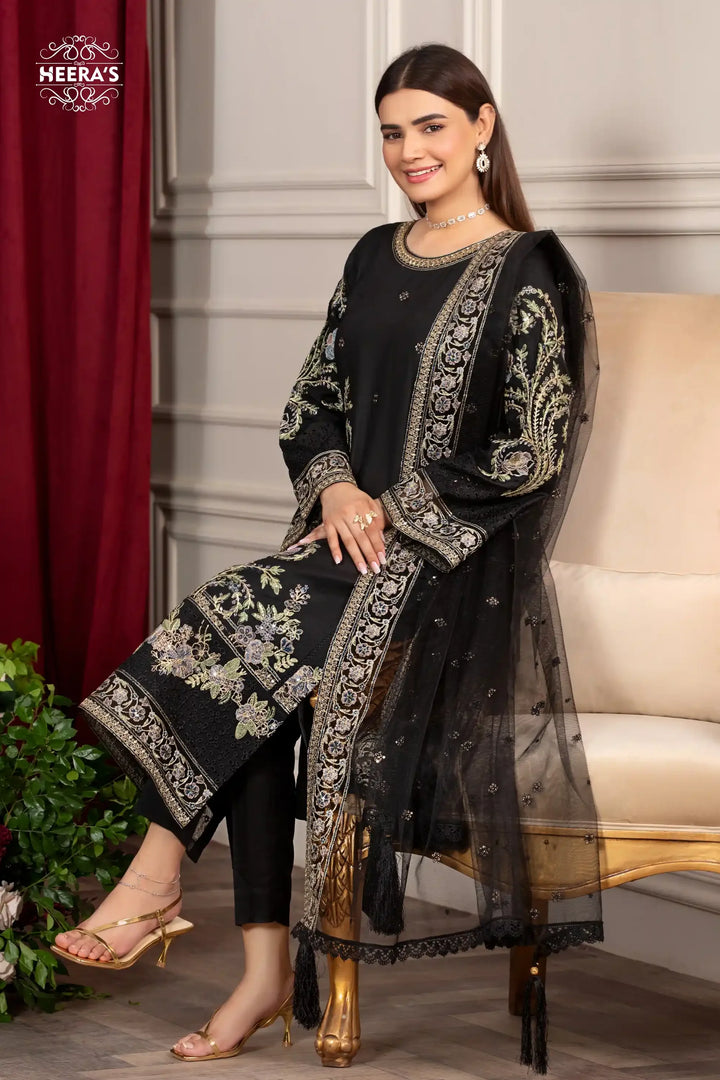 3 piece embroidered winter suit stitched raw silk dress near me, shop online from Vavaa outlet UK