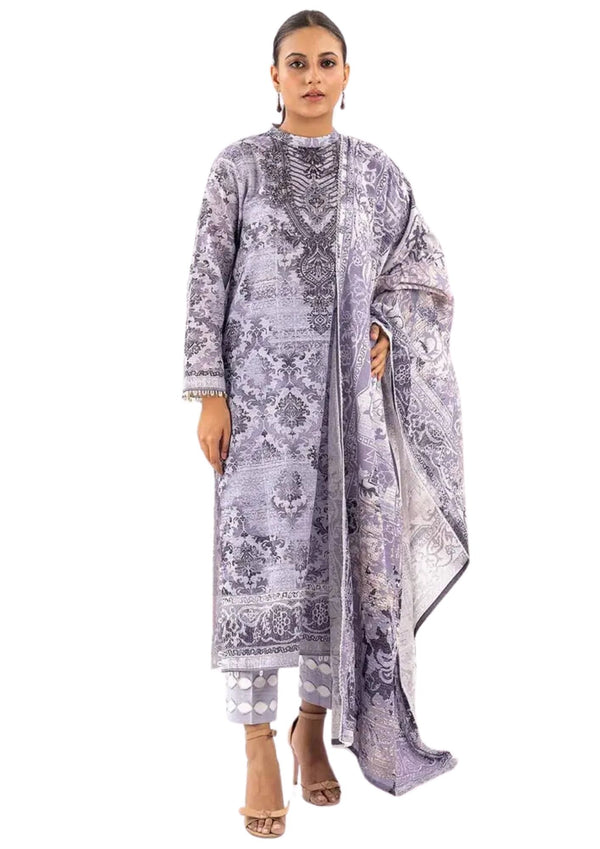Purple and white stitched khaddar suit near me for women now available at vavaa outlet.