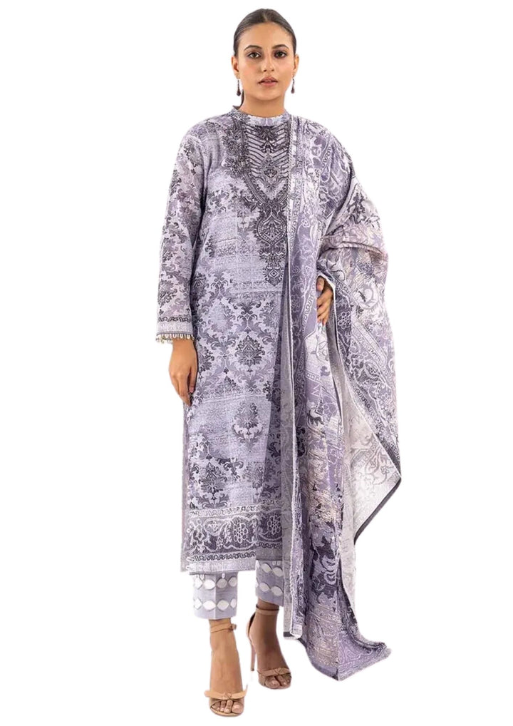 Purple and white stitched khaddar suit near me for women now available at vavaa outlet.
