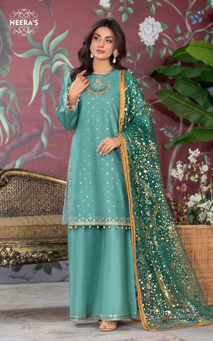 green suit with sequin foil dupatta available near me.