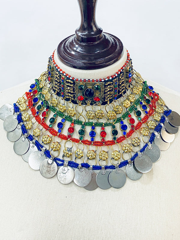 Vintage Afghan Kuchi jewellery with colorful stones and silver metal handmade by Vavaa UK