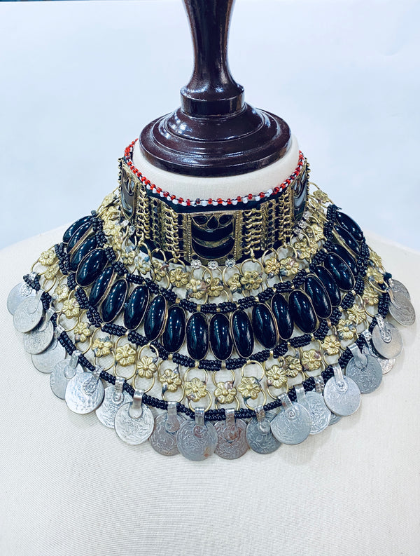 Vintage Afghan necklace with blue stones  handmade Kuchi jewellery from Afghanistan at Vavaa UK outlet near you